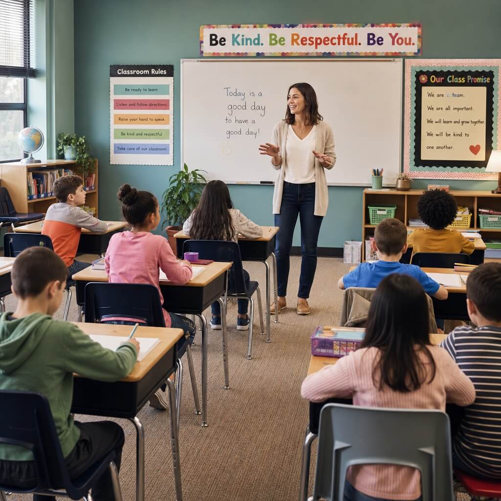 Elementary school teacher in a classroom