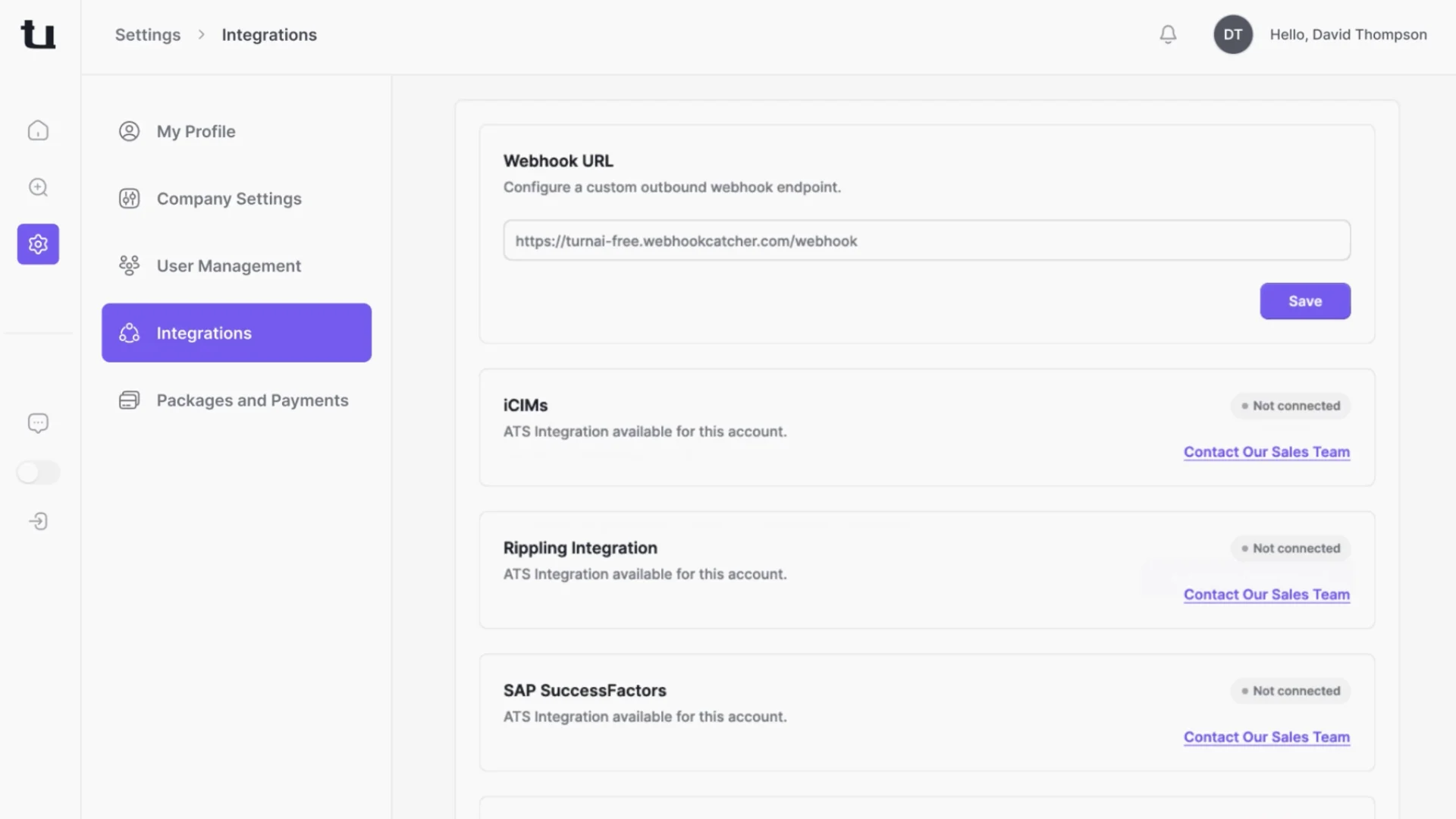 The Integrations page in the Turn Partner Dashboard