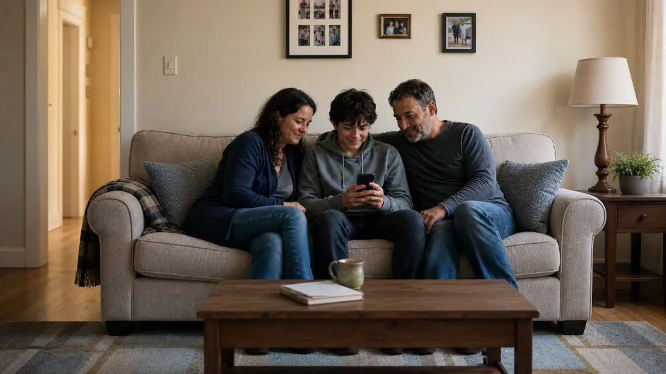 Parent and teen reviewing a form together at home
